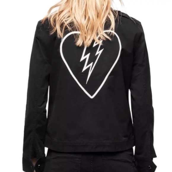 ZADIG & VOLTAIRE black Kavy Embroidered broken heart love denim jacket small new - Picture 1 of 11